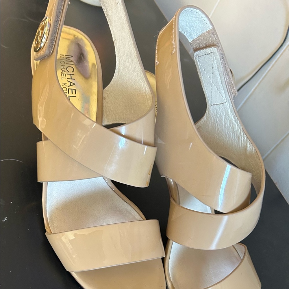 Michael Michael Kors Taupe Leather Women Stiletto Heel Slingback Pumps